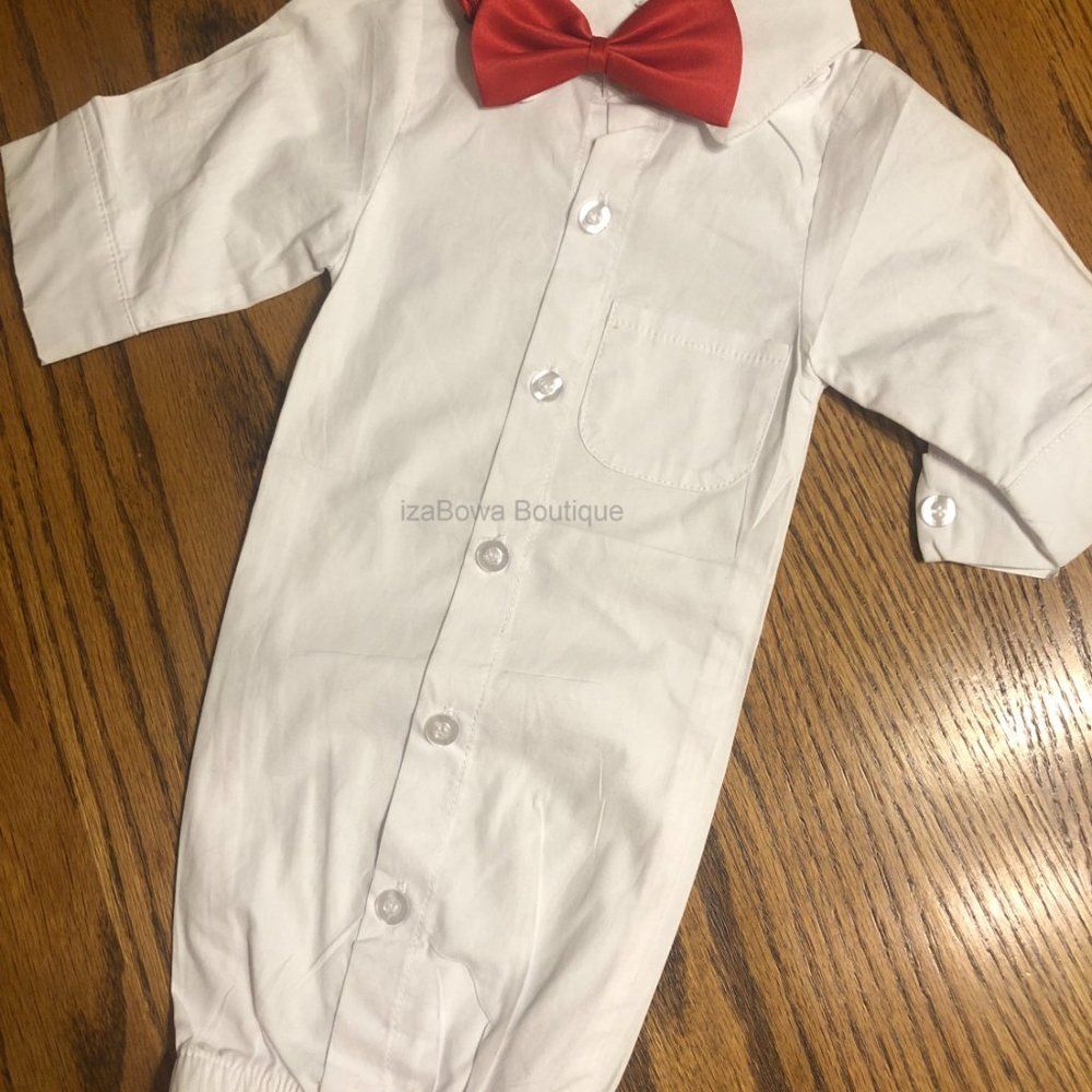 White Dress Shirt Baby Convertible Gown BYSHOWH NWT Boutique - Picture 1 of 3